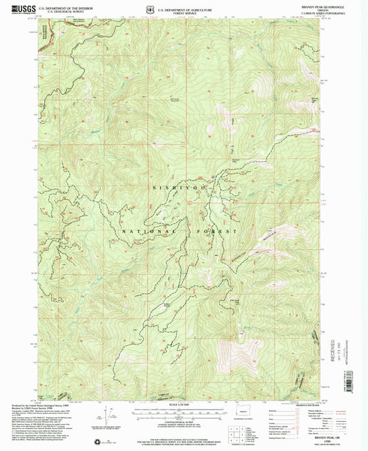 Classic USGS Brandy Peak Oregon 7.5'x7.5' Topo Map Image