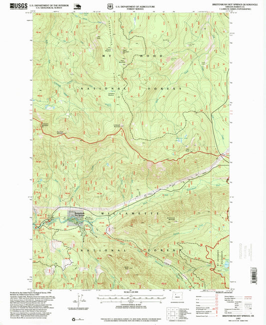 Classic USGS Breitenbush Hot Springs Oregon 7.5'x7.5' Topo Map Image
