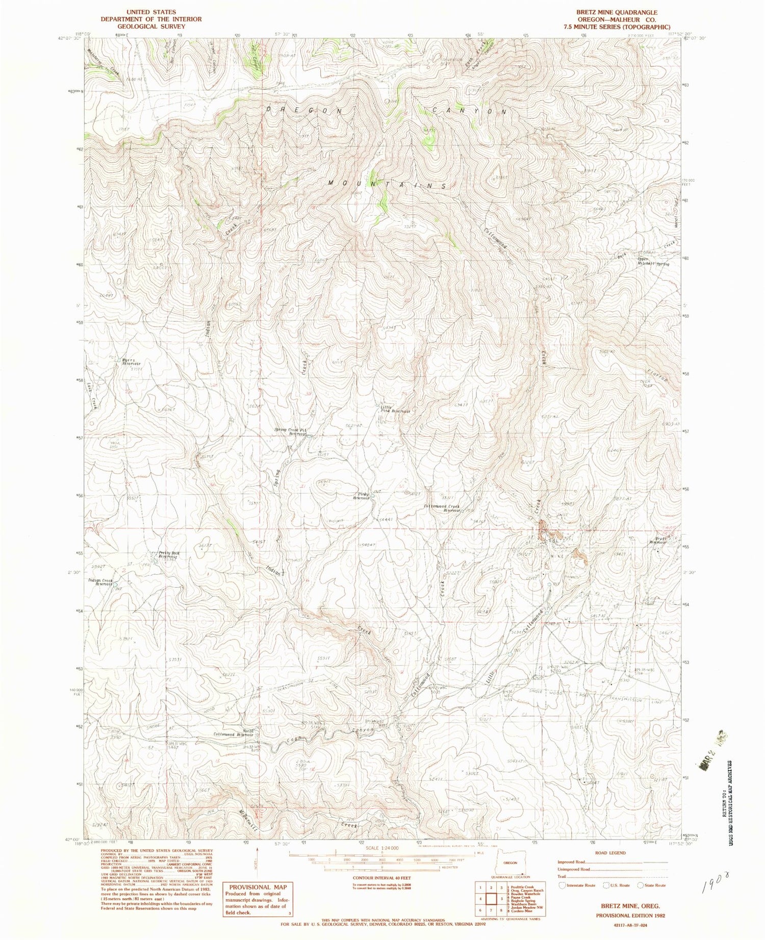 Classic USGS Bretz Mine Oregon 7.5'x7.5' Topo Map Image