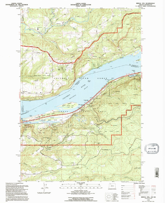 Classic USGS Bridal Veil Oregon 7.5'x7.5' Topo Map Image