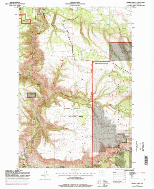 Classic USGS Bridge Creek Oregon 7.5'x7.5' Topo Map Image