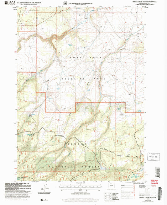 Classic USGS Bridge Creek Draw Oregon 7.5'x7.5' Topo Map Image