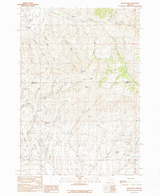 Classic USGS Bridgeport Oregon 7.5'x7.5' Topo Map Image