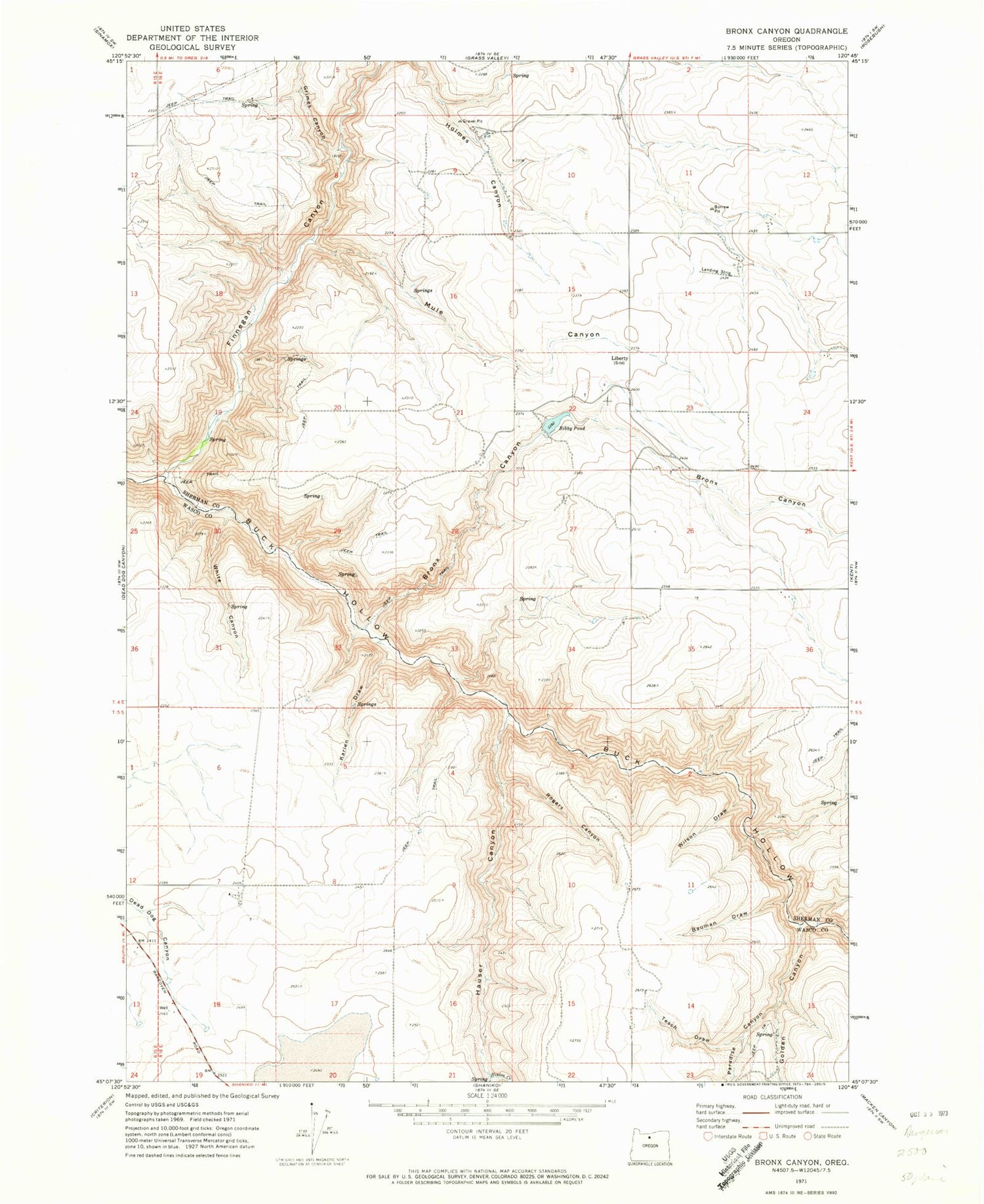 Classic USGS Bronx Canyon Oregon 7.5'x7.5' Topo Map Image