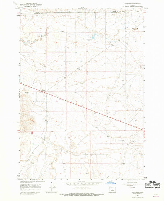 Classic USGS Brothers Oregon 7.5'x7.5' Topo Map Image
