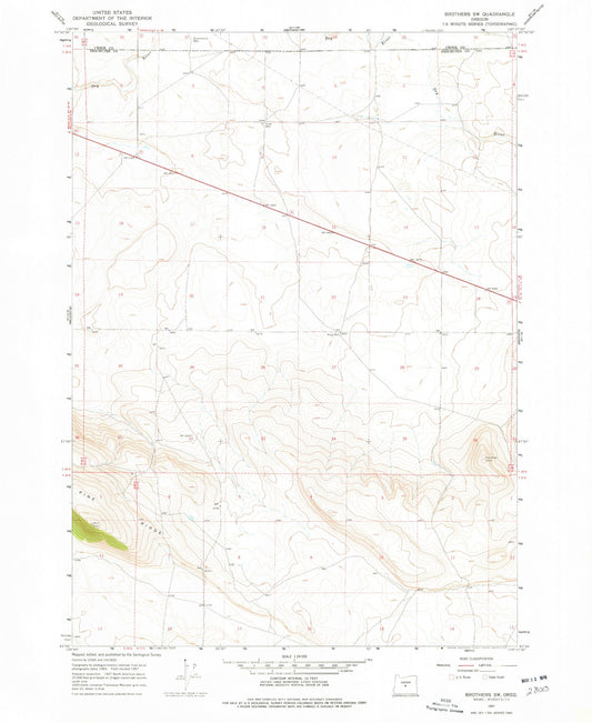 Classic USGS Brothers SW Oregon 7.5'x7.5' Topo Map Image