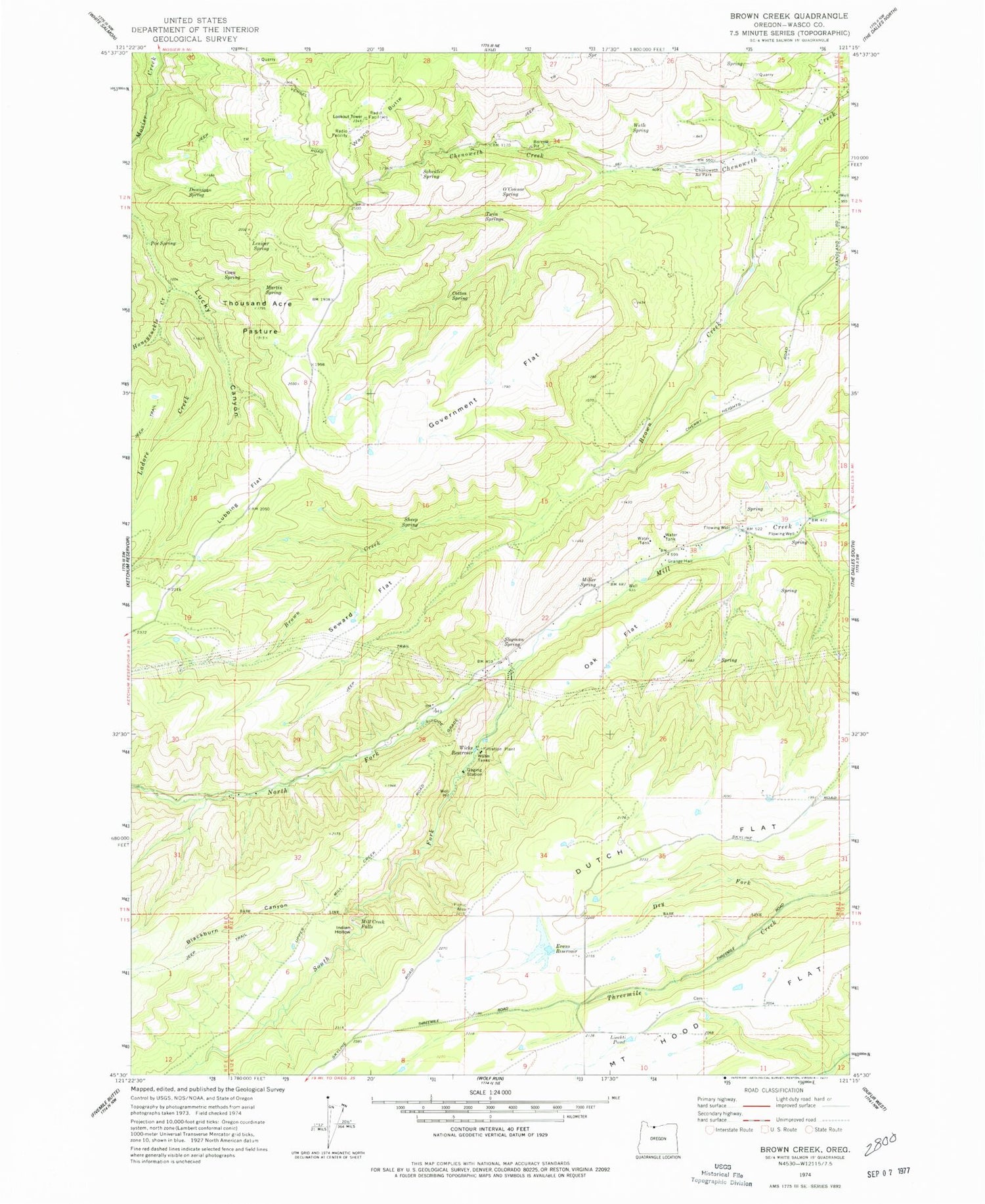 Classic USGS Brown Creek Oregon 7.5'x7.5' Topo Map Image