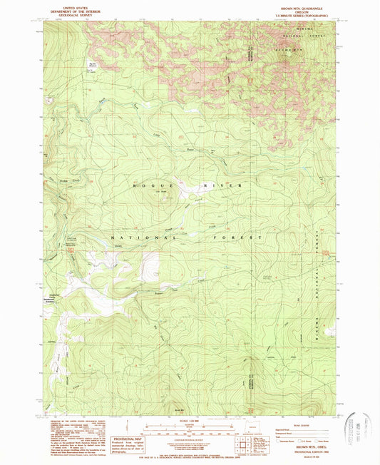 Classic USGS Brown Mountain Oregon 7.5'x7.5' Topo Map Image