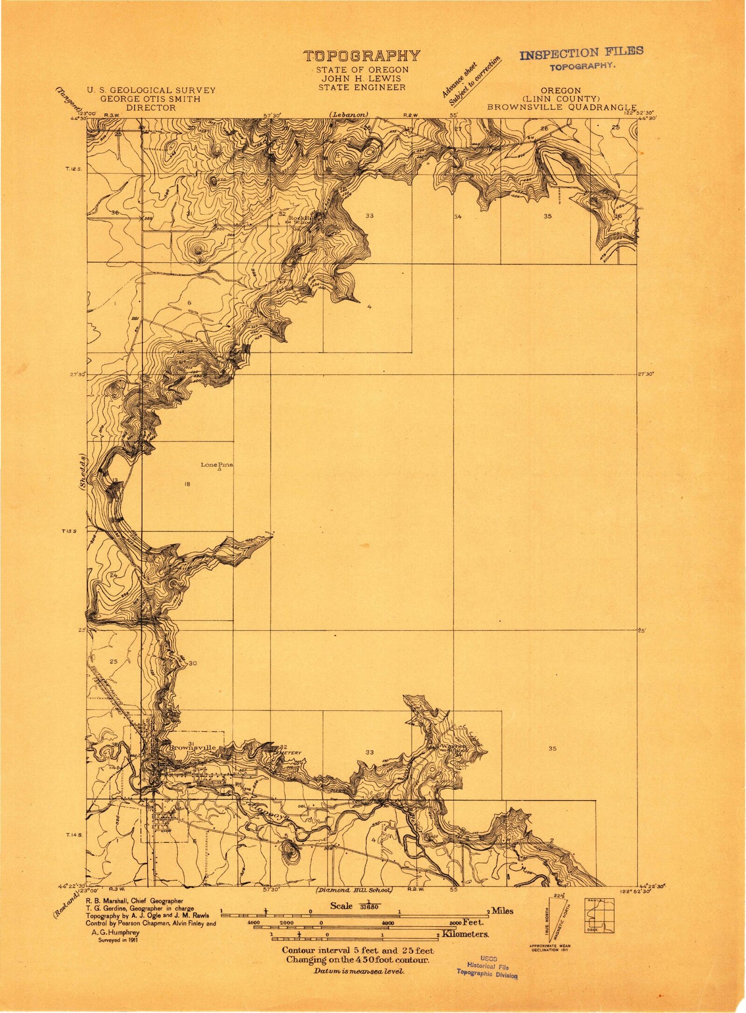 Classic USGS Brownsville Oregon 7.5'x7.5' Topo Map Image