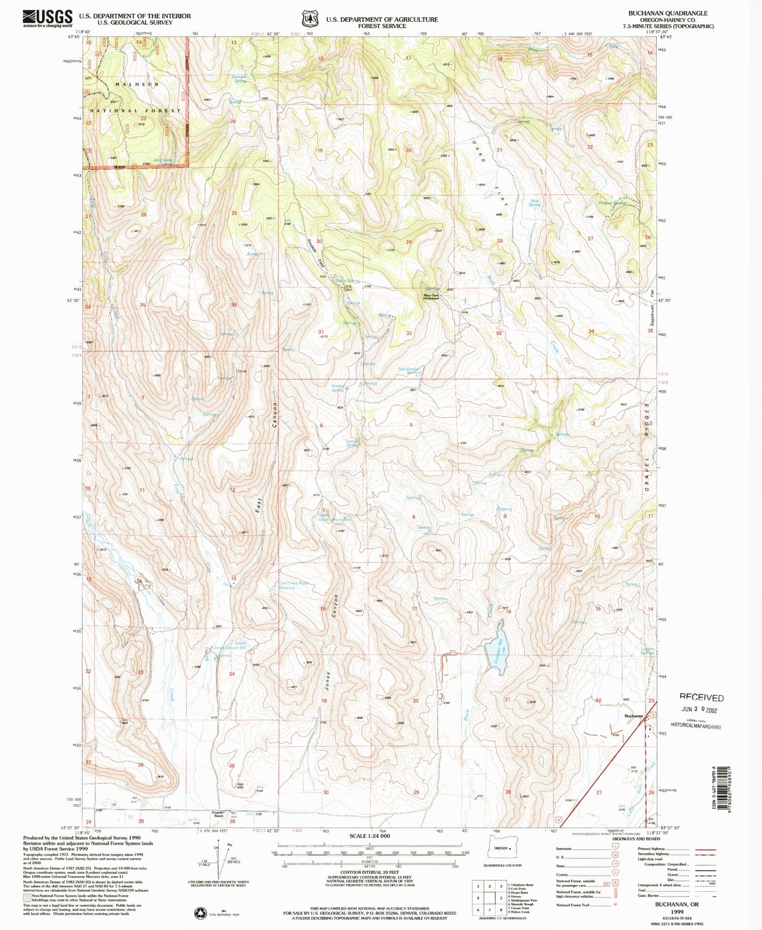 Classic USGS Buchanan Oregon 7.5'x7.5' Topo Map Image