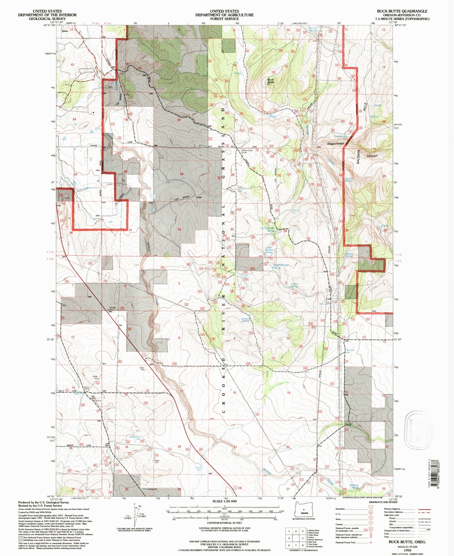 Classic USGS Buck Butte Oregon 7.5'x7.5' Topo Map Image