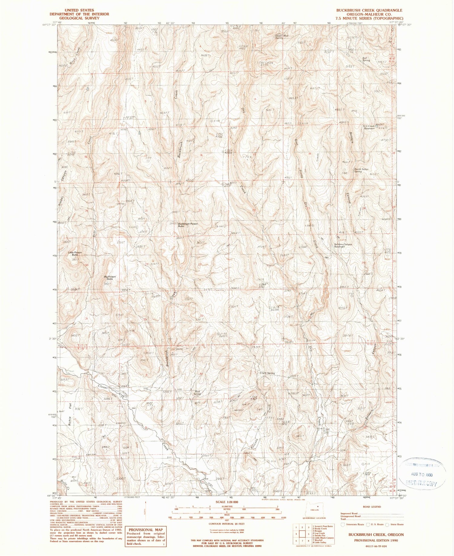 Classic USGS Buckbrush Creek Oregon 7.5'x7.5' Topo Map Image