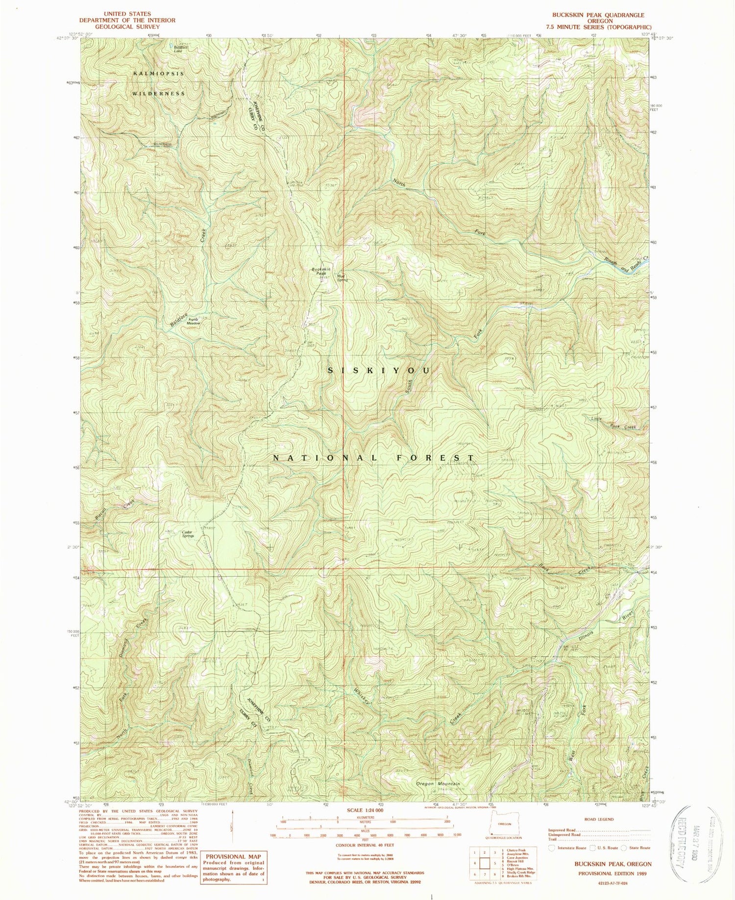 Classic USGS Buckskin Peak Oregon 7.5'x7.5' Topo Map Image