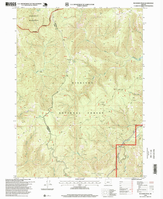 Classic USGS Buckskin Peak Oregon 7.5'x7.5' Topo Map Image