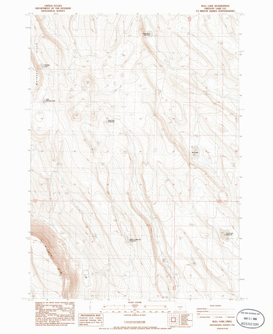 Classic USGS Bull Lake Oregon 7.5'x7.5' Topo Map Image