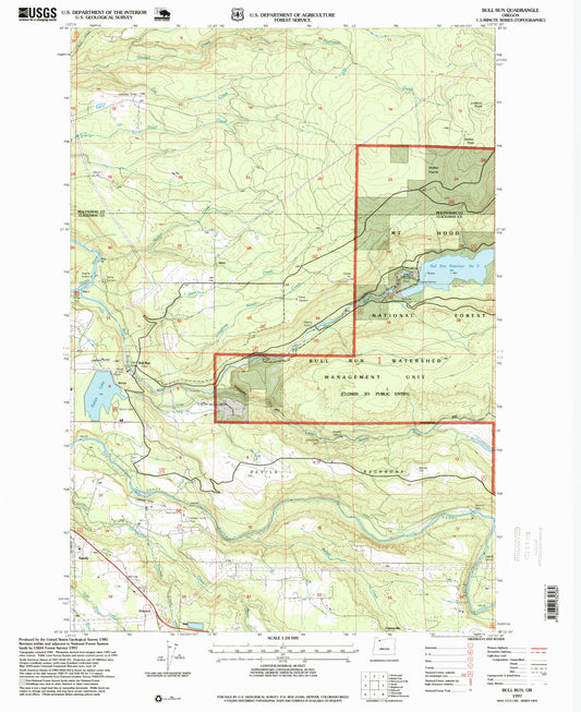 Classic USGS Bull Run Oregon 7.5'x7.5' Topo Map Image
