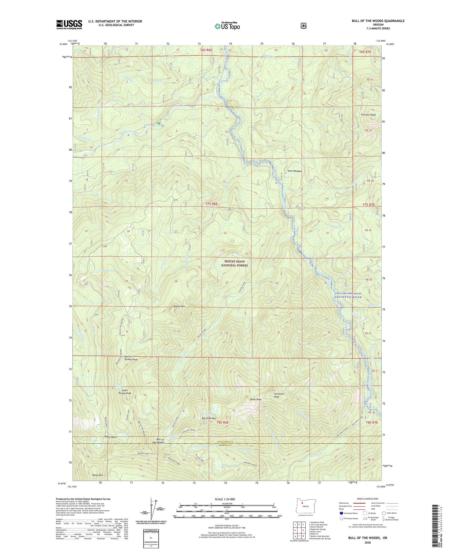Bull of the Woods Oregon US Topo Map Image