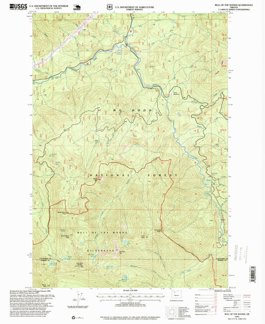 Classic USGS Bull of the Woods Oregon 7.5'x7.5' Topo Map Image