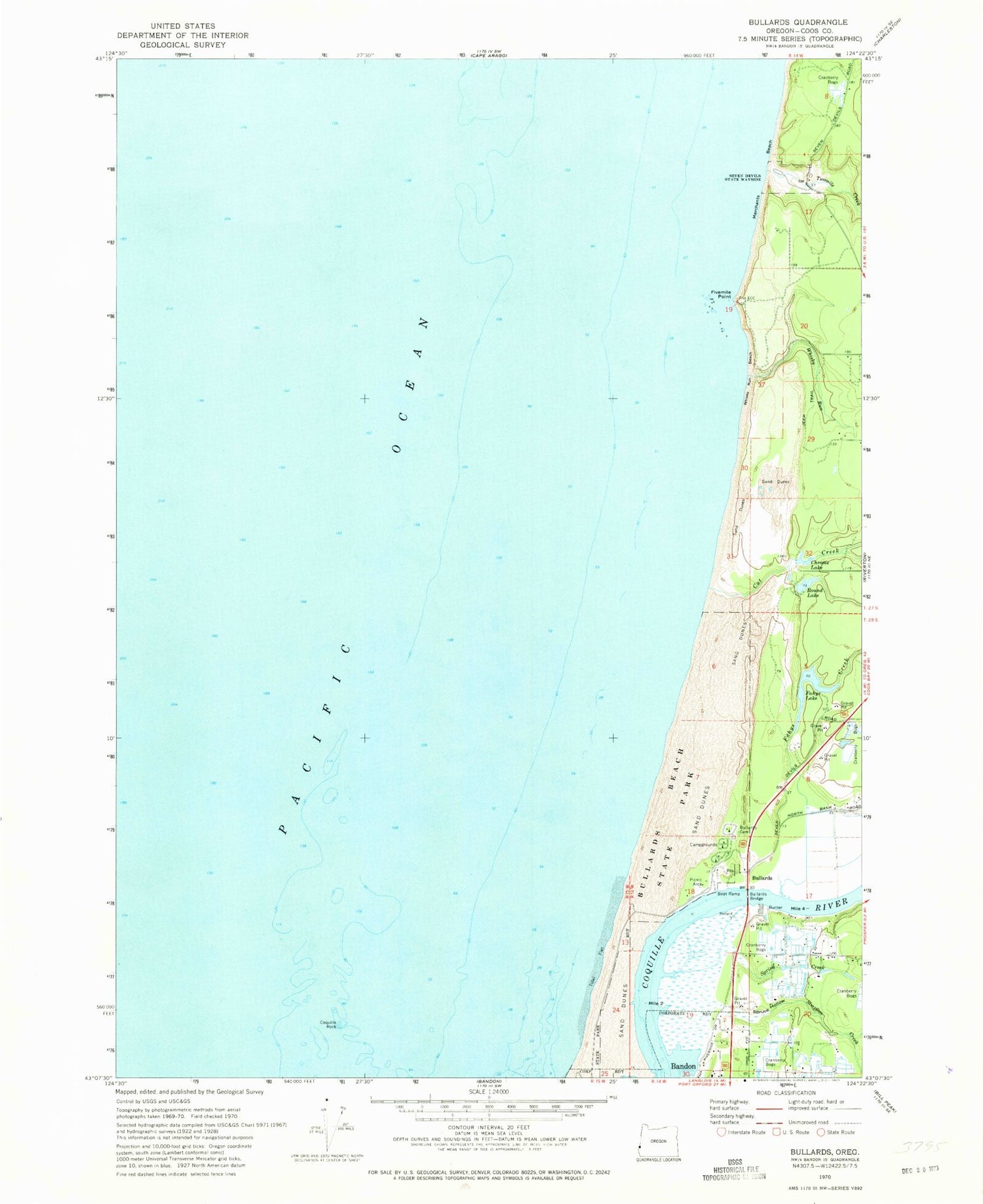 Classic USGS Bullards Oregon 7.5'x7.5' Topo Map Image
