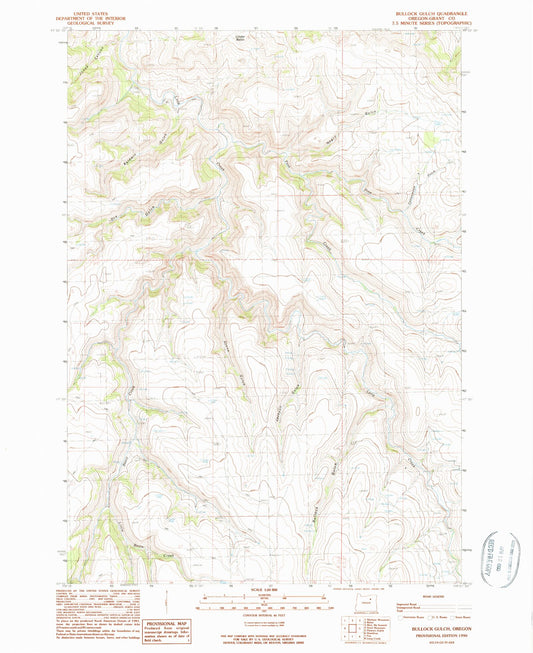 Classic USGS Bullock Gulch Oregon 7.5'x7.5' Topo Map Image