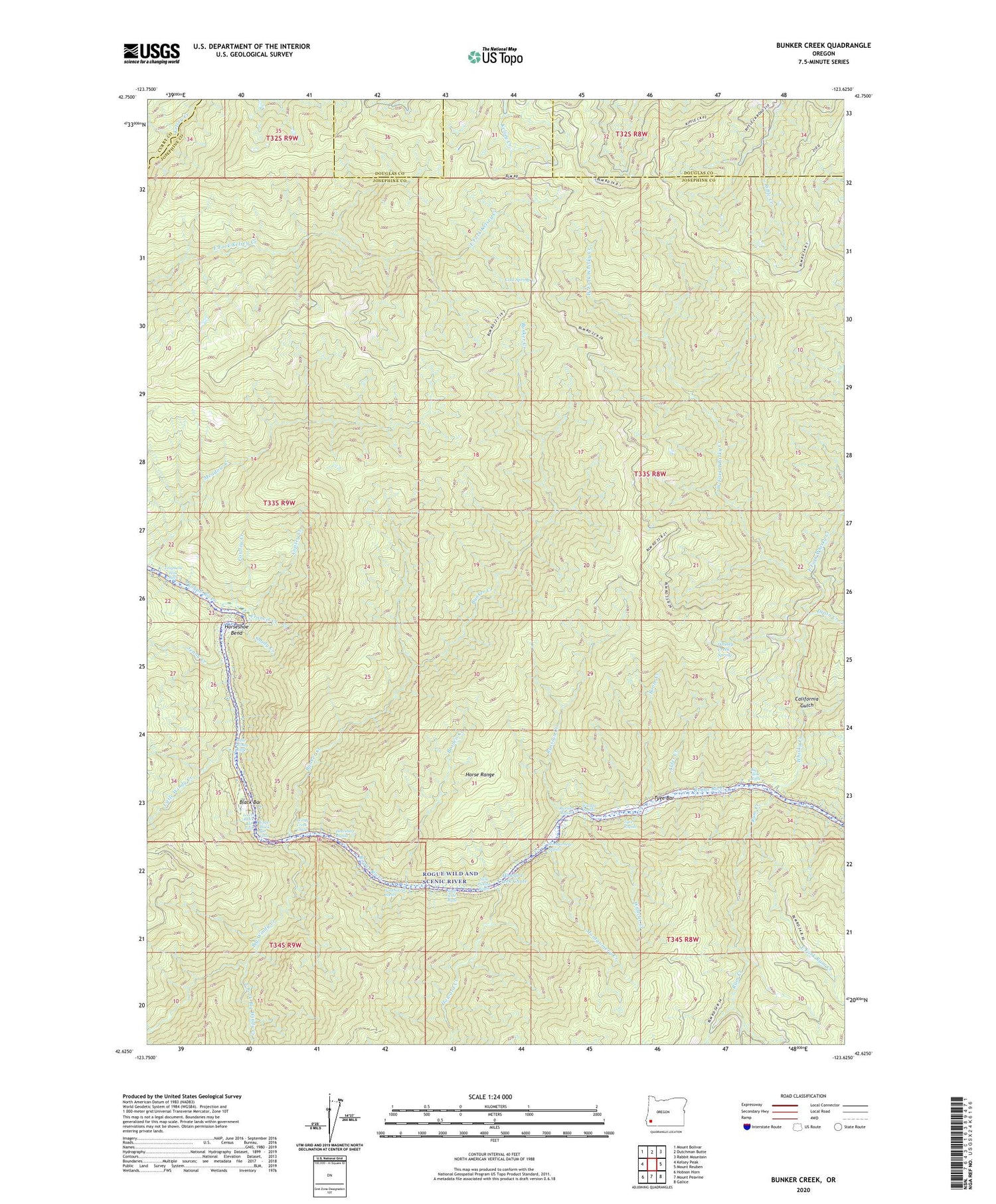 Bunker Creek Oregon US Topo Map Image
