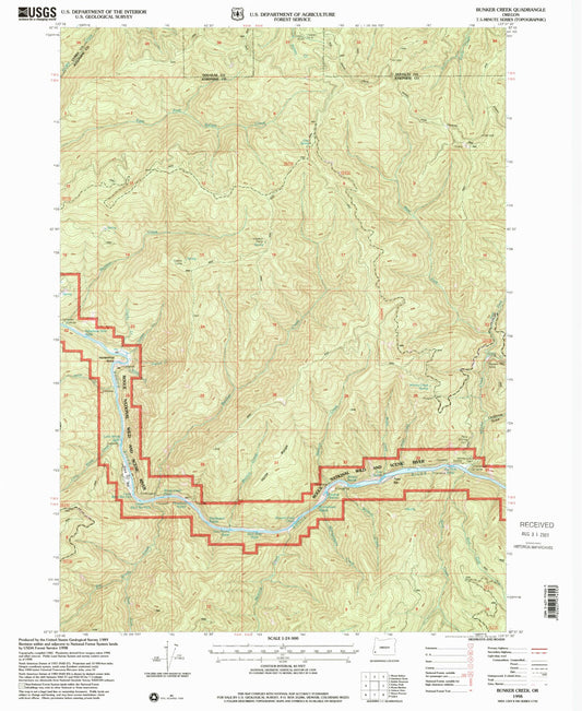 Classic USGS Bunker Creek Oregon 7.5'x7.5' Topo Map Image