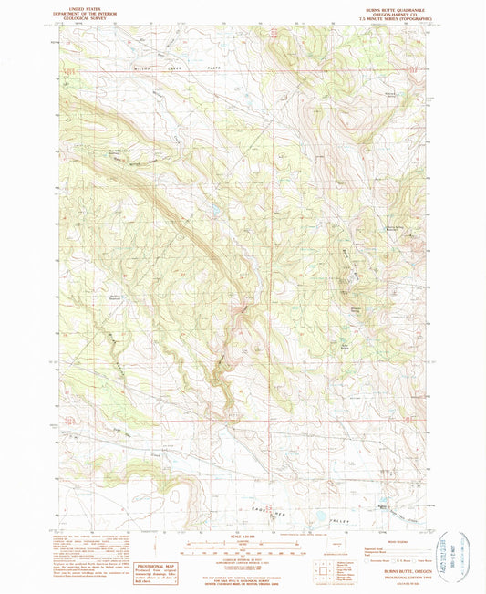 Classic USGS Burns Butte Oregon 7.5'x7.5' Topo Map Image