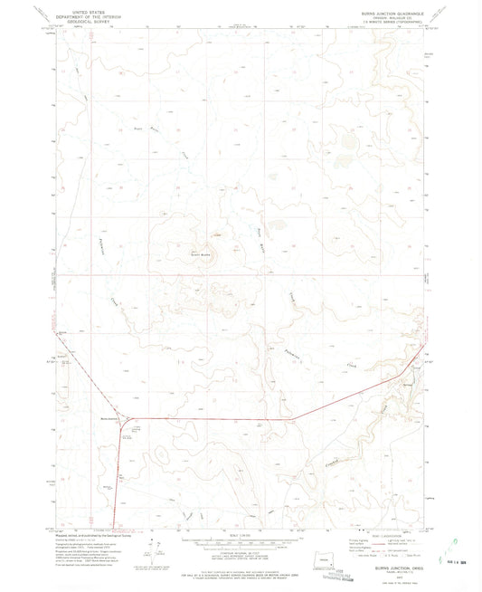 Classic USGS Burns Junction Oregon 7.5'x7.5' Topo Map Image