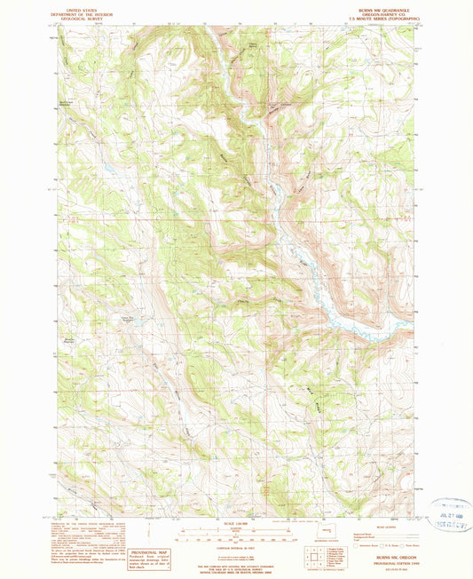Classic USGS Burns NW Oregon 7.5'x7.5' Topo Map Image