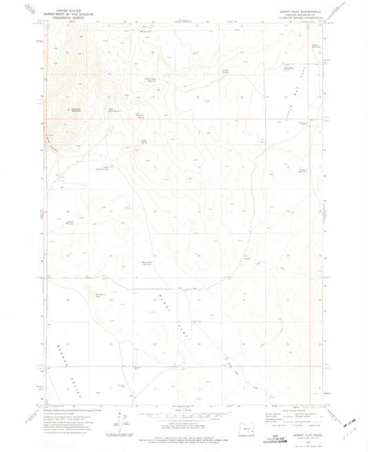 Classic USGS Burnt Flat Oregon 7.5'x7.5' Topo Map Image