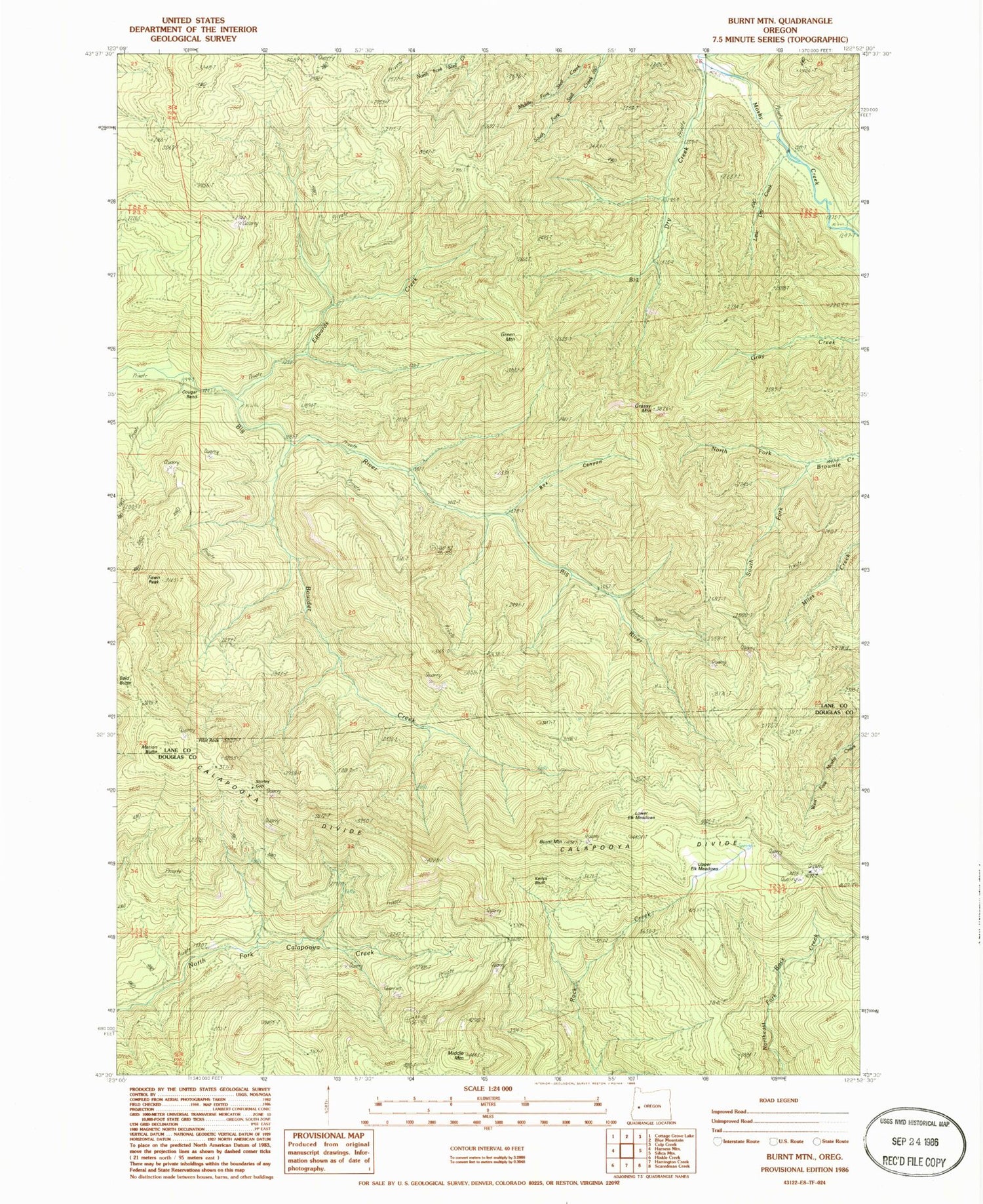 Classic USGS Burnt Mountain Oregon 7.5'x7.5' Topo Map Image