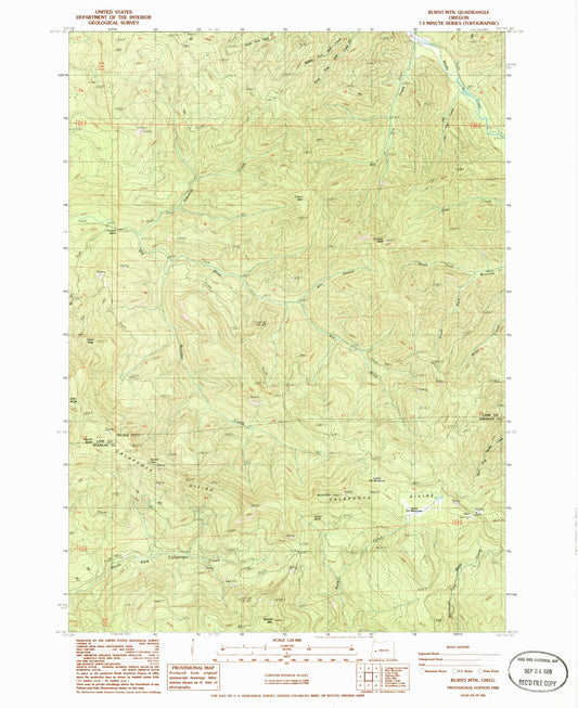 Classic USGS Burnt Mountain Oregon 7.5'x7.5' Topo Map Image