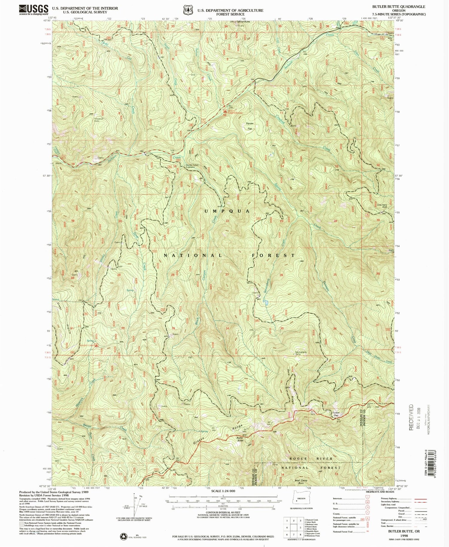 Classic USGS Butler Butte Oregon 7.5'x7.5' Topo Map Image
