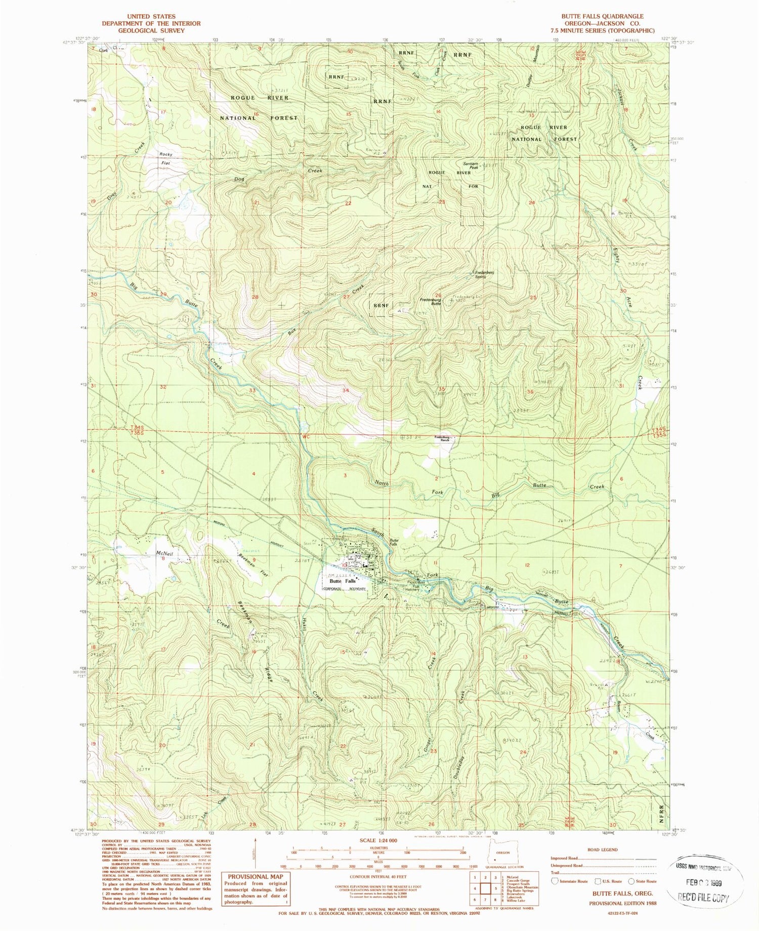 Classic USGS Butte Falls Oregon 7.5'x7.5' Topo Map Image