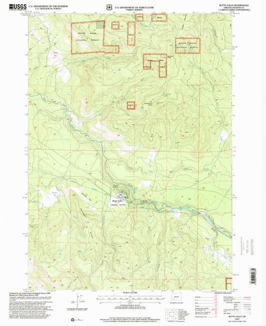 Classic USGS Butte Falls Oregon 7.5'x7.5' Topo Map Image