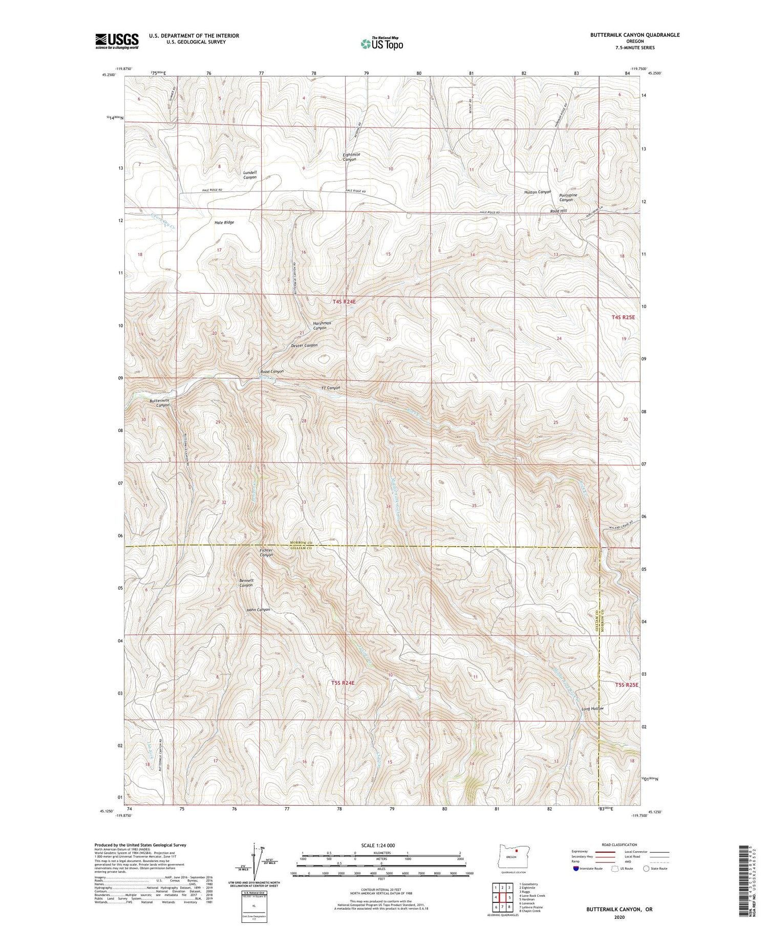 Buttermilk Canyon Oregon US Topo Map Image