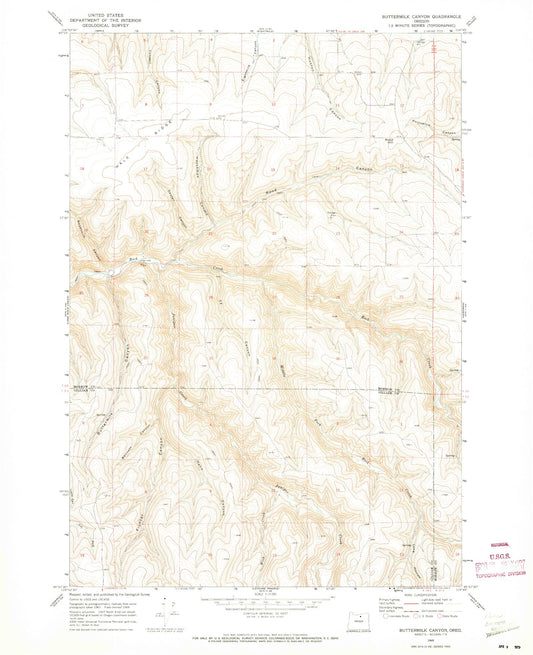 Classic USGS Buttermilk Canyon Oregon 7.5'x7.5' Topo Map Image