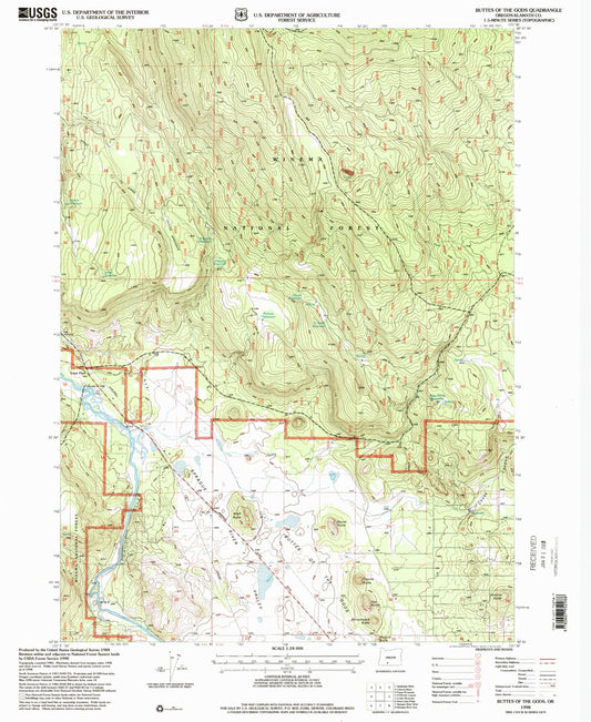 Classic USGS Buttes of the Gods Oregon 7.5'x7.5' Topo Map Image
