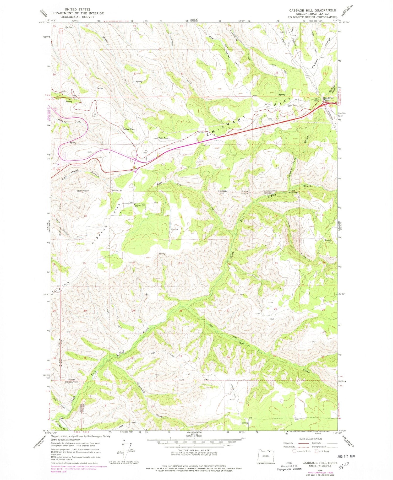 Classic USGS Cabbage Hill Oregon 7.5'x7.5' Topo Map Image