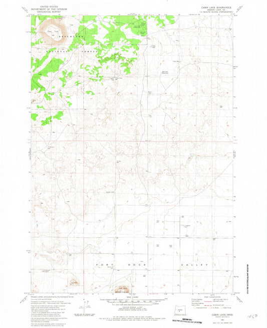 Classic USGS Cabin Lake Oregon 7.5'x7.5' Topo Map Image