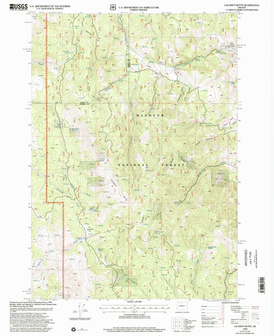 Classic USGS Calamity Butte Oregon 7.5'x7.5' Topo Map Image
