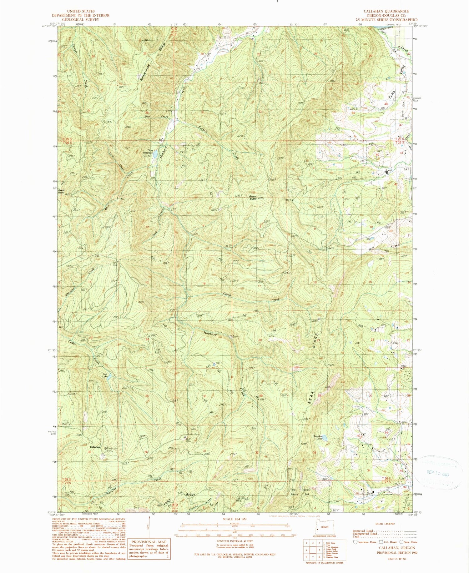 Classic USGS Callahan Oregon 7.5'x7.5' Topo Map Image