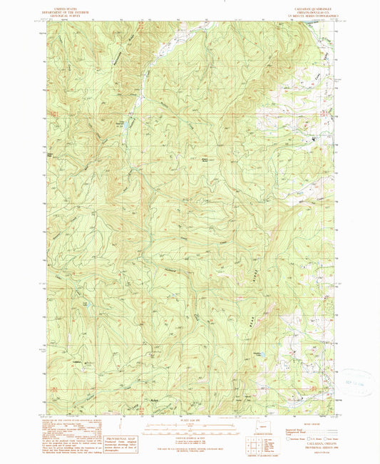 Classic USGS Callahan Oregon 7.5'x7.5' Topo Map Image