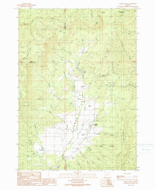 Classic USGS Camas Valley Oregon 7.5'x7.5' Topo Map Image