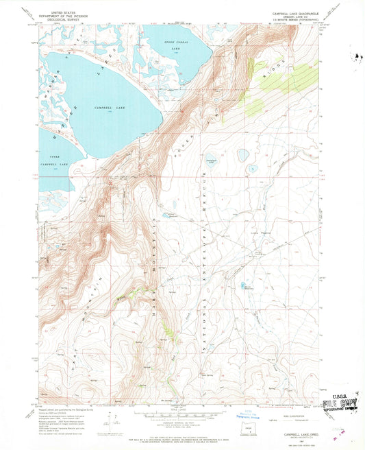Classic USGS Campbell Lake Oregon 7.5'x7.5' Topo Map Image