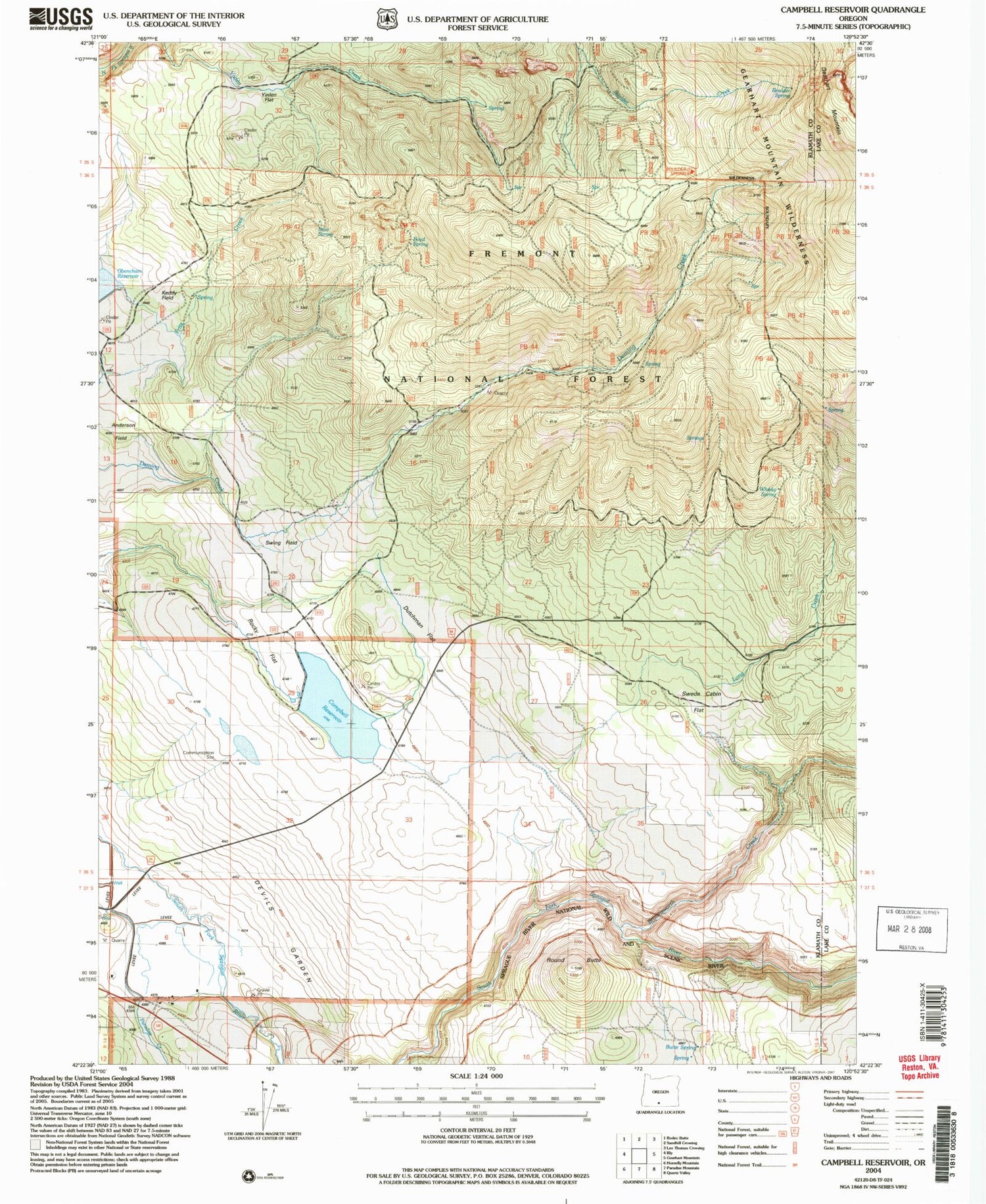 Classic USGS Campbell Reservoir Oregon 7.5'x7.5' Topo Map Image