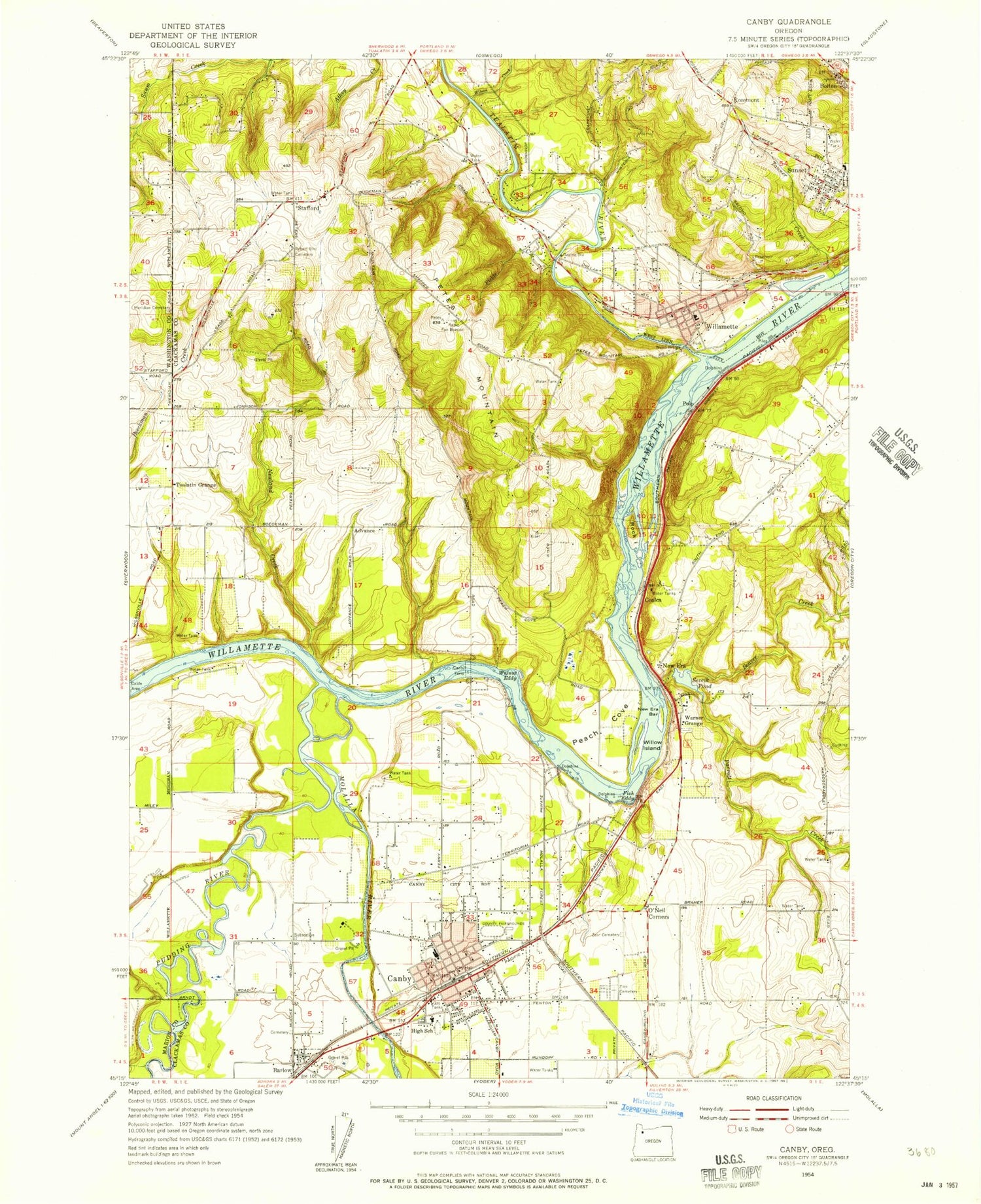 Classic USGS Canby Oregon 7.5'x7.5' Topo Map Image