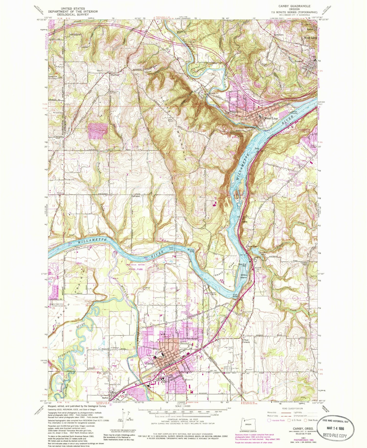 Classic USGS Canby Oregon 7.5'x7.5' Topo Map Image