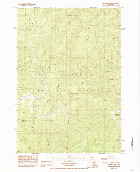 Classic USGS Cannibal Mountain Oregon 7.5'x7.5' Topo Map Image