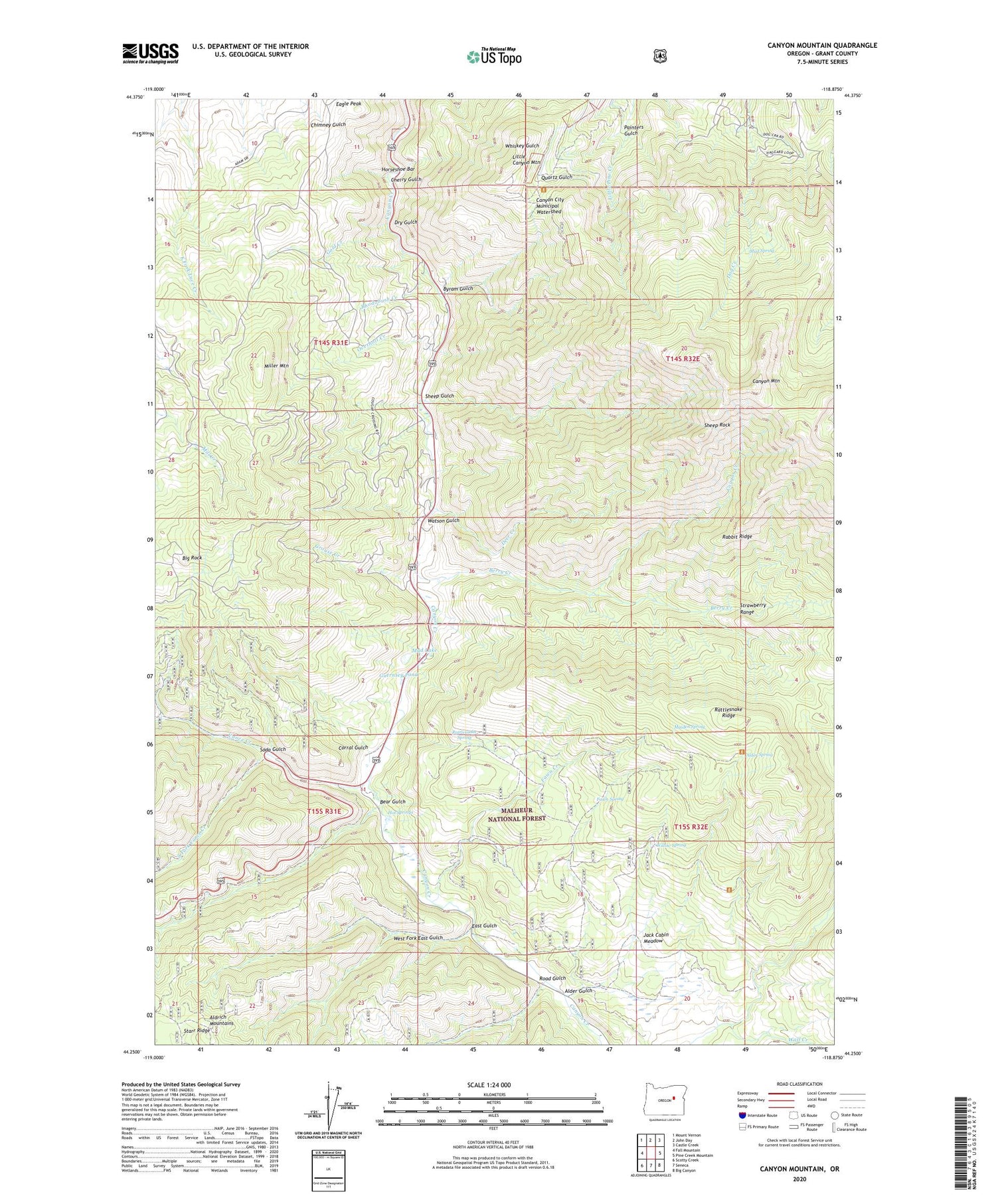 Canyon Mountain Oregon US Topo Map Image